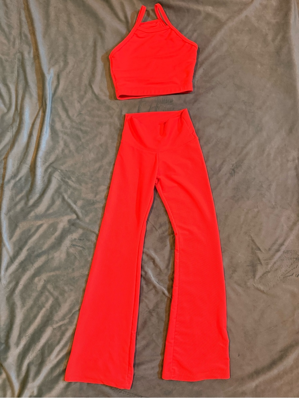 Bright orange Two-Piece Dance / Active Set - Crop Tank & Flared Leggings